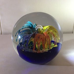 Vintage glass blown rainbow bubble paperweight